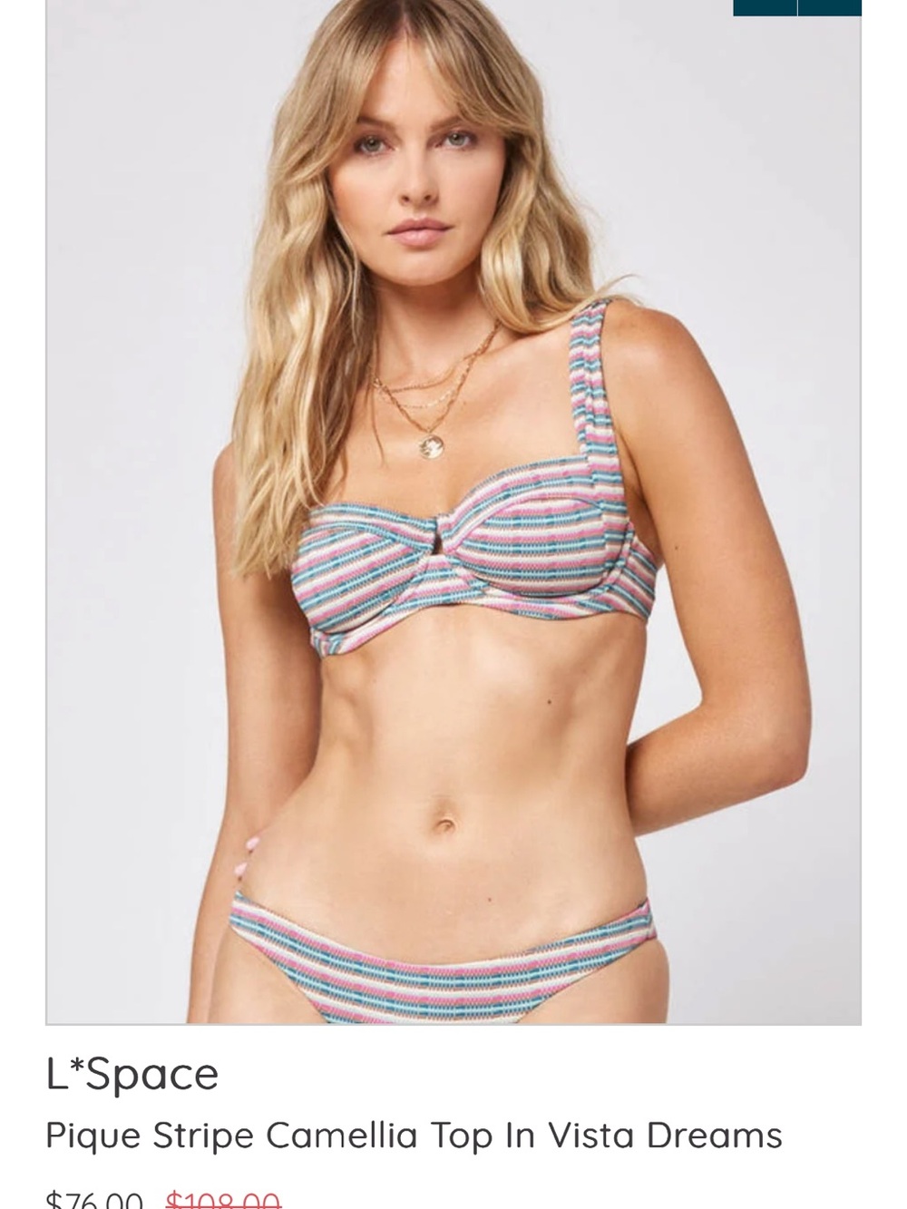 L*space Vista Dreams Pique Stripe Bikini Top — Pink, Blue, Cream